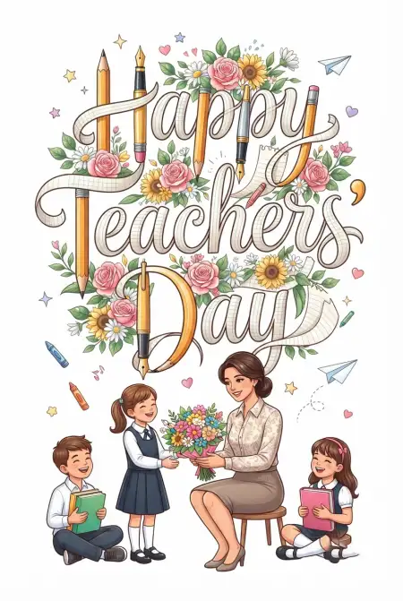 Happy Teachers Day Floral Greeting Card - Free Card Download