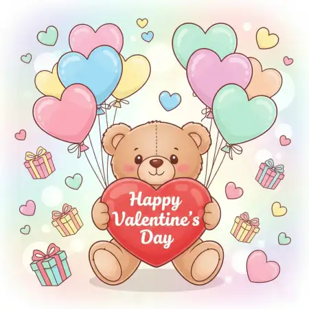 Free Happy Valentines Day Cute Teddy Heart Balloon Images Hd PNG Image Download