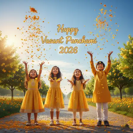Free Happy Vasant Panchami 2026 Kids Illustration Background Download