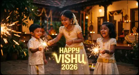 Happy Vishu 2026 Wishes Images With Kids And Family Celebration - Free Happy Vishu 2026 Wishes Download