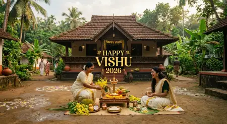 Happy Vishu 2026 Wishes Kerala Festival Decor Images - Free Happy Vishu 2026 Wishes Download