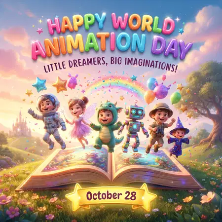 happy world animation day 2026 cartoon greeting - World Animation Day 2026
