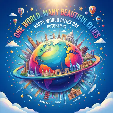 happy world cities day 2026 beautiful city skyline - World Cities Day 2026