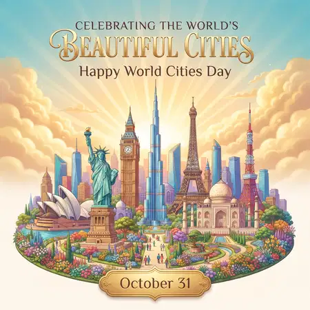 happy world cities day 2026 beautiful night cityscape - World Cities Day 2026