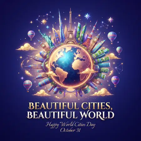 happy world cities day 2026 beautiful world skyline - World Cities Day 2026