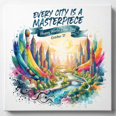 happy world cities day 2026 creative cityscape artwork - World Cities Day 2026