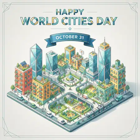 happy world cities day 2026 modern city illustration - World Cities Day 2026