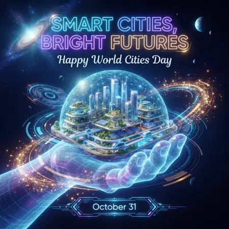 happy world cities day 2026 smart city illustration - World Cities Day 2026