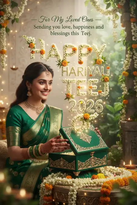 hariyali teej 2026 green saree images - Happy Hariyali Teej 2026