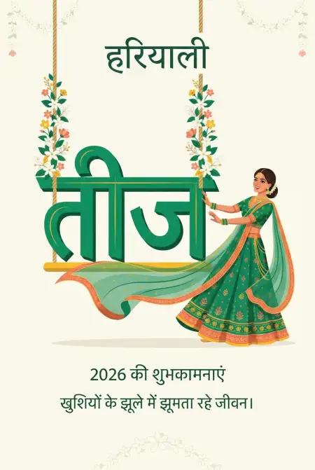 hariyali teej 2026 greeting card - Happy Hariyali Teej 2026