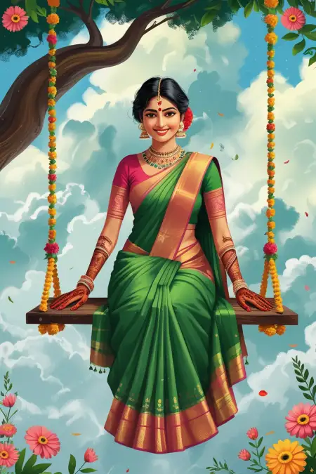 Hariyali Teej Couple Celebration Image - Free Happy Hariyali Teej Download
