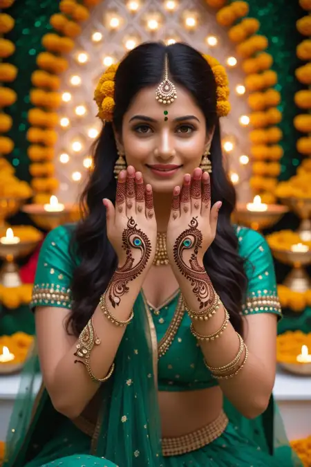 Hariyali Teej Mehndi With Peacock Design - Free Hariyali Teej Mehndi Design Download