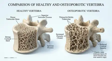 healthy bone versus osteoporotic bone graphic