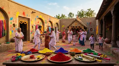 Holi Poster Background Traditional Village Theme - Free Holi Poster Background Download