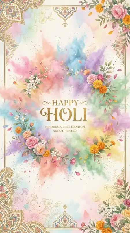 Holi Poster Background With Floral Elements - Free Holi Poster Background Download