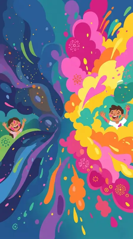 Holi Poster Background With Kids Playing Colors - Free Holi Poster Background Download