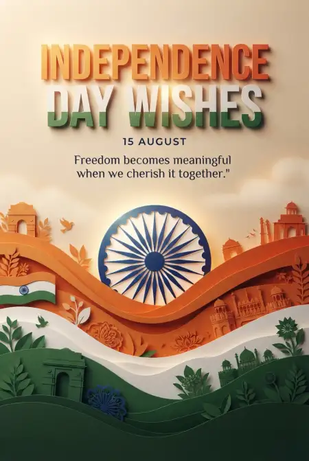 Independence Day 2026 Attractive Wishes For Whatsapp Sharing - Free Indian Independence Day Wishes 2026 Download