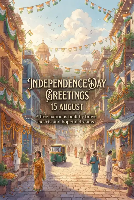 Independence Day Greeting Cards India 2026 - Free Indian Independence Day Wishes 2026 Download