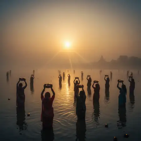 Free Indian Village Chhath Puja Ghat Background Realistic Hd Background Download