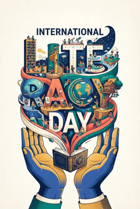 Free International Literacy Day 2026 Motivational Quotes Background Image Download