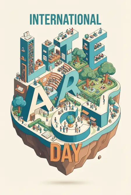 Free International Literacy Day 2026 School Activity Poster Background Image Download