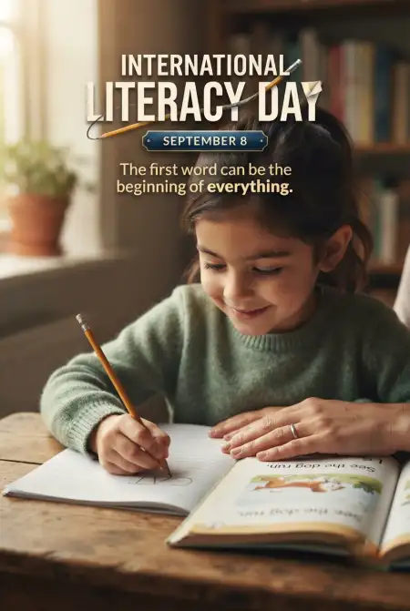Free International Literacy Day Reading And Writing Poster Image Download