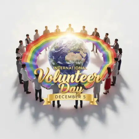 Free International Volunteer Day Poster With 3D Typography Background Download