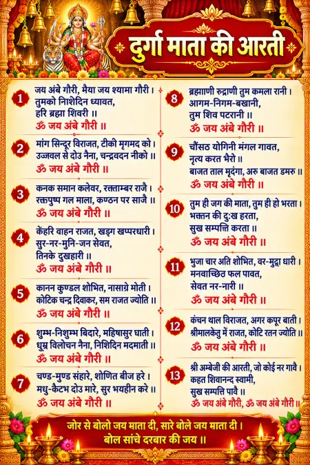 jai ambe gauri aarti hindi lyrics - Durga Mata Ki Aarti Hindi Lyrics