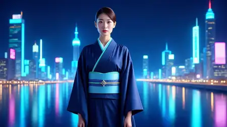 Japanese Model In Navy Blue Kimono Inspired Dress - Free Free Blue Picture Download