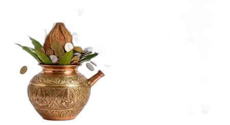 Kalash With Coins And Coconut Png Image - Free Golden Puja Kalash With Gold Coins Png Download