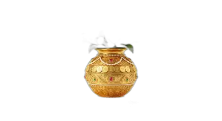 Kalash With Coins And Flowers Png Free - Free Golden Puja Kalash With Gold Coins Png Download