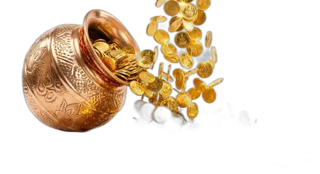 Kalash With Gold Coins Png For Website Header - Free Golden Puja Kalash With Gold Coins Png Download