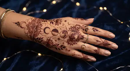 karwa chauth mehndi design with moon and stars