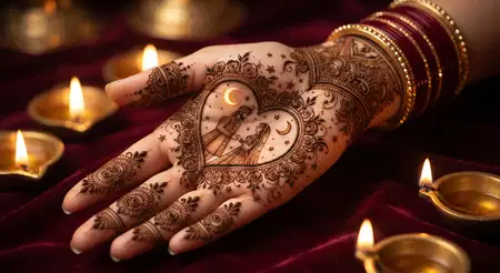 karwa chauth mehndi design with moon sighting
