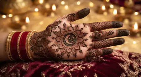 karwa chauth mehndi design with traditional motifs