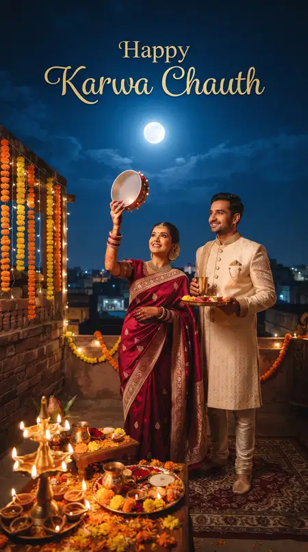 karwa chauth moon and couple wishes