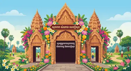khmer new year wishes poster with flowers