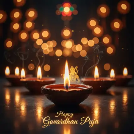 Krishna Holding Govardhan Hill With Villagers Festival Scene - Free Happy Govardhan Puja Download