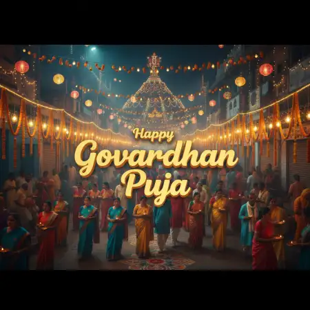 Krishna Idol With Backdrop Of Fireworks In Evening Sky - Free Happy Govardhan Puja 2025 Download