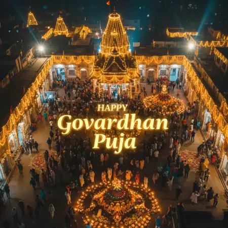 Krishna Idol With Floating Candles In Water Bowl - Free Happy Govardhan Puja 2025 Download