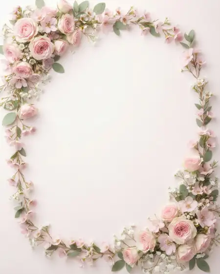 light pink floral border background with white center