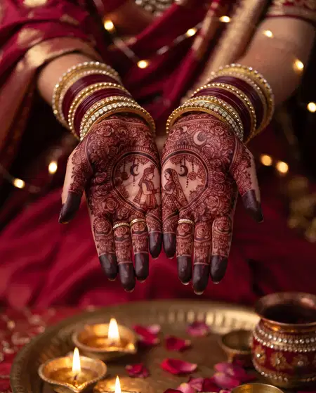 love theme karwa chauth mehndi design