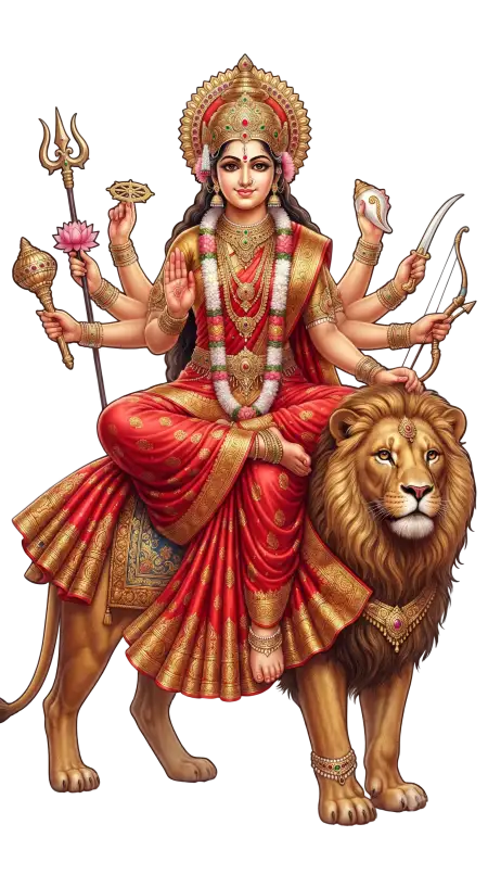 mata rani on golden lion png transparent - Maa Durga Png