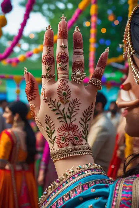 Mehndi Design For Teej With Kalash Symbol - Free Teej Mehndi Design Download