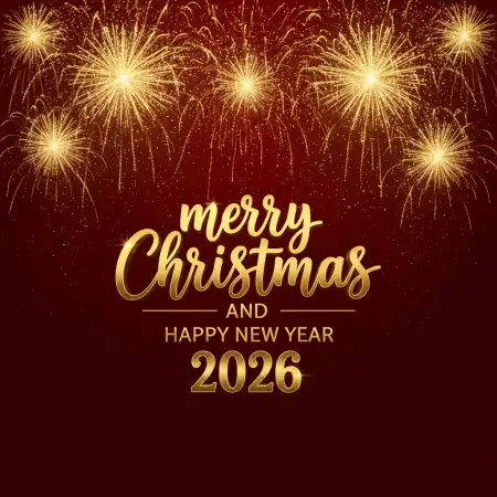 Free Merry Christmas And Happy New Year 2026 Gold Text Design Background Download