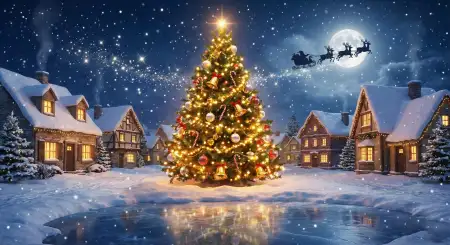 Free Merry Christmas Background With Christmas Village Lights Background Download