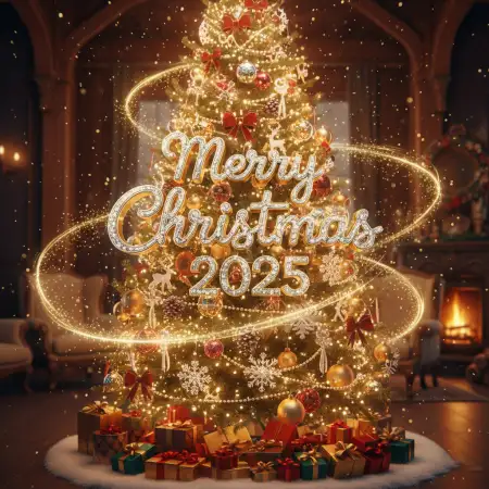 Free Merry Christmas Greetings 2025 Gold Theme Background Download