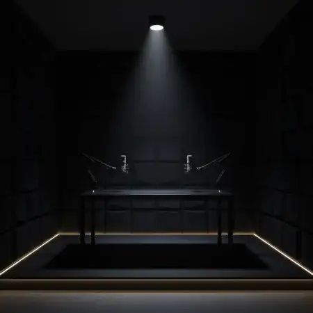 Minimalist Matte Black Podcast Studio Background With Led Strip Lighting - Free Podcast Studio Background Download