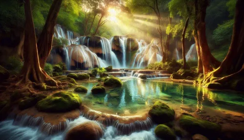 nature background with waterfalls and rocks