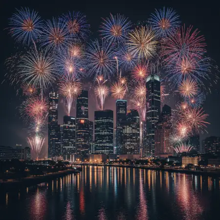 New Year Fireworks Background Wide Angle View - Free New Year Fireworks Background Download